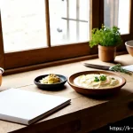 전통음식조리사의 취업 포트폴리오 작성법 - Photorealistic editorial still life of a French traditional cuisine chef employment portfolio arrang...
