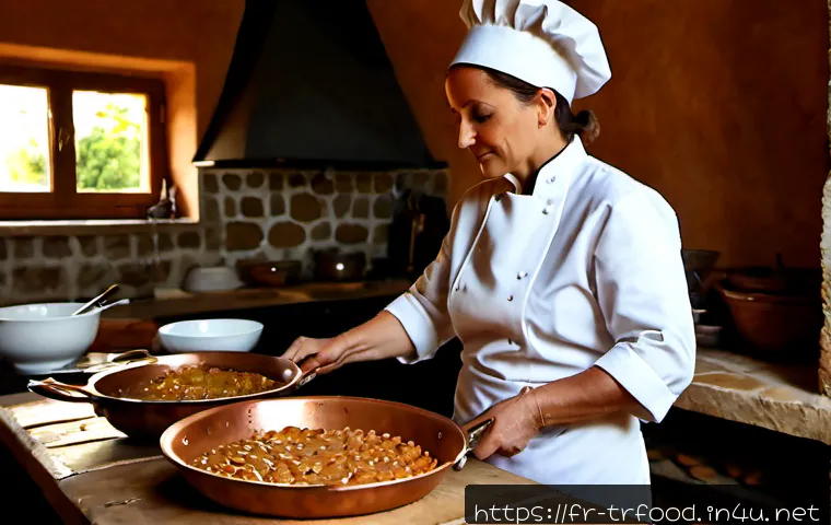 전통음식조리사로 유명해진 인물들 - Photorealistic editorial scene of a celebrated French traditional cuisine chef, a confident middle-a...